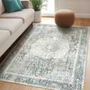 Kokia 5x7 Area Rugs for Living Room, Machine Washable Non Slip Vintage Boho Rugs, Low Pile Distressed Medallion Print Rug for Bedroom, Dining Room Blue 5 x 7 (5'x7', Sage/Arctic/Ocean/Old Lace)