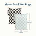 Tiny Twinkle Mess Proof Wet Bags | 2-Pack Reusable Waterproof Wet Bags for Swimsuits | Baby Clothes | Travel & Diaper Bag (Black, Green Checkers)