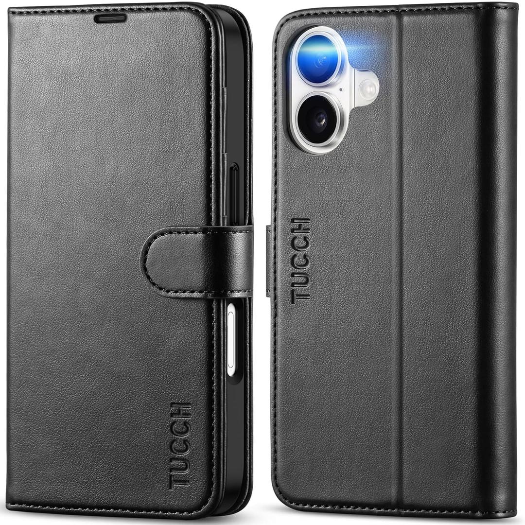 TUCCH Wallet Case for iPhone 17 (6.3") 2025, RFID Blocking 4 Card Holders | Kickstand | Shockproof TPU Shell | PU Leather | Magnetic Closure | Protective Flip Folio Cover | Black