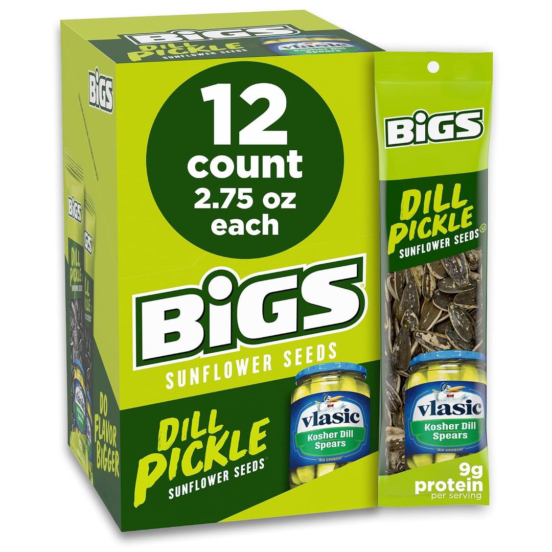 BIGS Sunflower Seeds, Vlasic Dill Pickle Flavor, 2.75 oz. (Pack of 12) (EXP 12/31/26)
