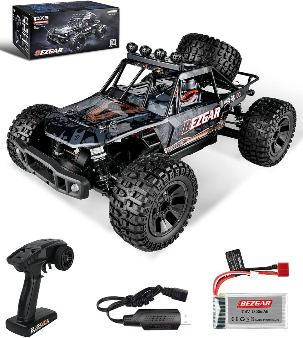 BEZGAR HB101 1:10 Scale Beginner RC Truck, 4WD High Speed 48km/h All Terrains RC Car Off Road Waterproof RC Buggy Toys for Boys Kids and Adults