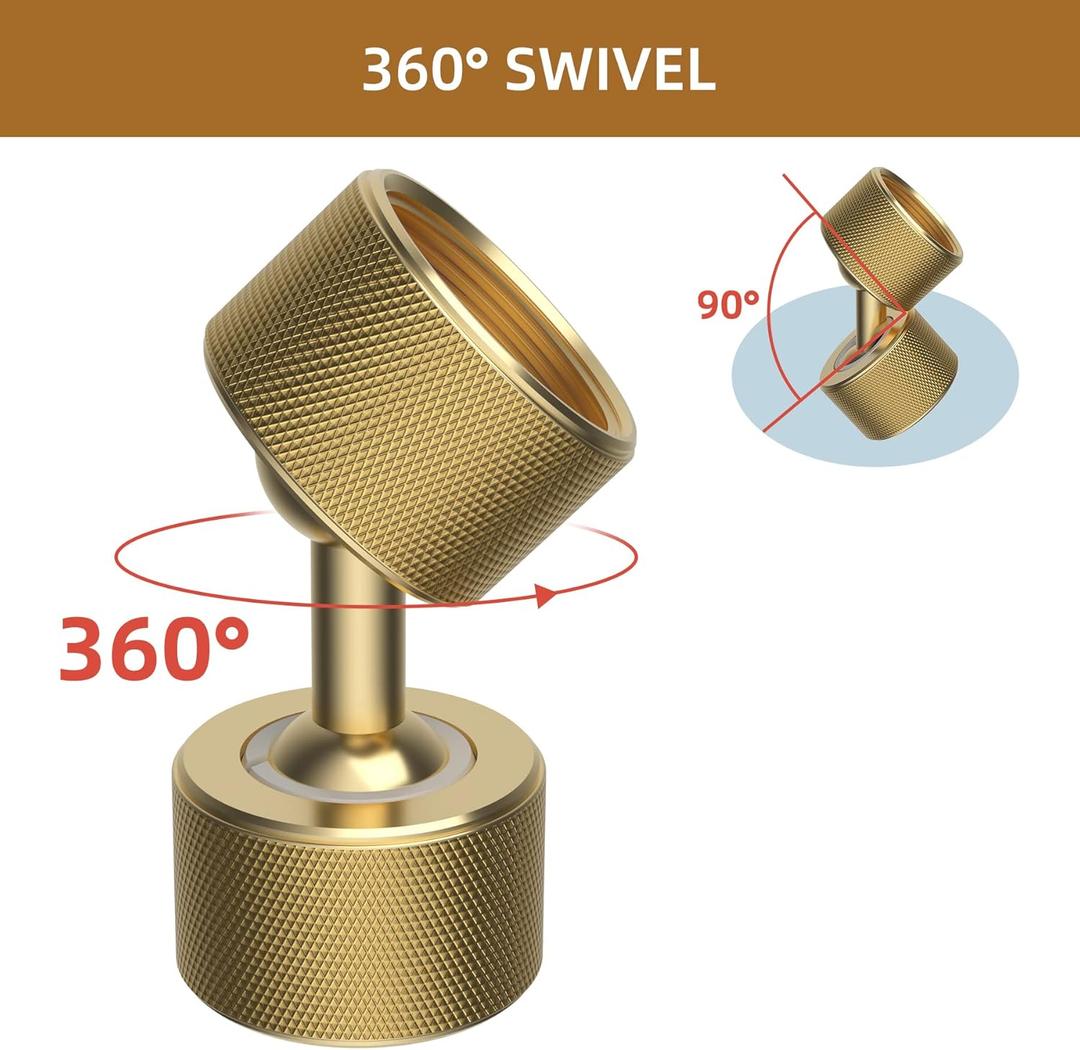 iFealClear Garden Hose Adapter, Swivel Brass Garden Hose Protector Connector with 2 Male Adapters, 3/4" GHT Flexible Pipe Kink Protector to Outdoor Faucet, Female to Female, Dual Rotation at Both Ends