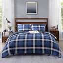 MaiRve Queen Size Plaid Comforter Set Indigo Blue, Classic Checkered 7 Pieces Farmhouse Bedding Set, All Season Lightweight Bed in A Bag with Sheets, Pillowcases & Shams