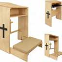 Wooden Prayer Kneeler with Storage Shelf & Cushion - Folding Prayer Bench for Home and Church, Comfortable Kneeling Devotional Pew Bench, 32" H x 22" W, 10" x 39" x 8"