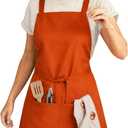100% Cotton Kitchen Apron with 2 Pockets Adjustable Chef Apron for Cooking Baking BBQ Unisex Apron (Orange)