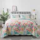 HoneiLife Quilt Sets Queen Size - Floral Quilt 3-Piece, Botanical Bedspreads Wildflower Coverlets for Queen Bed, Microfiber Bed Cover, All Season Quilts-Coral Pink (Queen/Full-90"x 96")