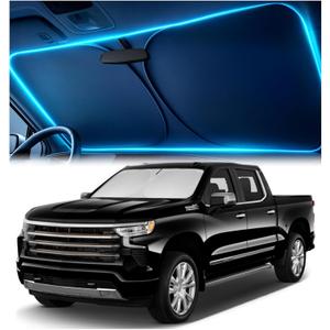 Windshield Sun Shade for Chevrolet Silverado 2019-2026  Custom Fit Sun Shield with Mirror CutOut, Blocks Heat & UV, Foldable with Storage Pouch - Chevy Silverado Windshield Sunshade