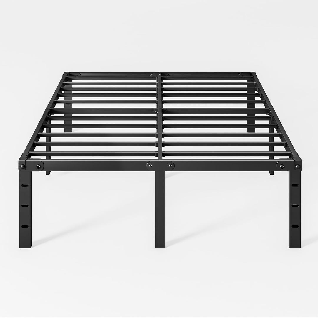 20 Inch Tall Queen Bed Frame, Metal Platform Queen Bed Frame with Storage Space Underneath, Sturdy Steel Slats, Noise-Free, Easy Assembly, No Box Spring Needed, Black