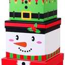 TaoBary 4 Pcs Christmas Nesting Gift Boxes Hard Xmas Stackable Decorative Boxes with Lids Elk Santa Snowman Elf Nested Decor for New Year Holiday Birthday Party Gift Decor