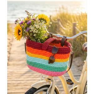 ANOME 2-in-1 Kids Bike Basket & Crossbody Bag - Handcrafted Crochet Handlebar Accessory for Girls Bicycles & Scooters - Soft Woven Shoulder Purse with Adjustable Straps (Pink Coquette Style)