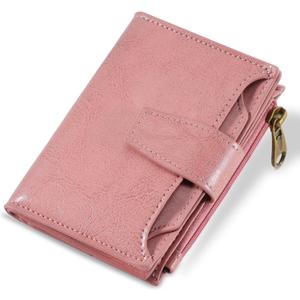 Small Wallet Women RFID Blocking Soft Leather Bifold Compact Card Holder Wallet for Women with Zipper Coin Pocket 4 ID Window (Pink)