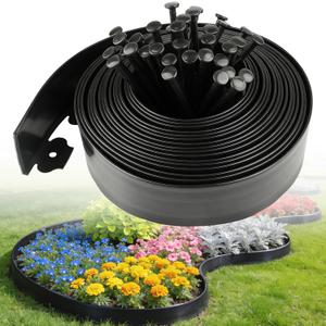 Landscape Edging Kit, 4Inch Tall x 40FT Long Flexible Garden Edging with 40 Spikes, No Dig Plastic Garden Fence for Flowerbed, Lawn, Courtyard