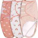 GLLQUEN BABY 3-Pack Baby Swaddle Sleep Sacks with Zipper for Newborn - Baby Swaddles 0-3 Months, Infant Swaddling Sack, Rainbow & Sun, Swaddles Blanket Wrap (Small/Medium)