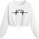 Floerns Women's Heart Graphic Sweatshirt Crew Neck Long Sleeve Drawstring Crop Casual Pullovers (White, S)