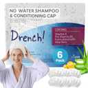 Drench Shampoo Caps No Rinse - Waterless Shampoo Cap and Conditioner - Dry Hair Wash Caps for Elderly or Bedridden - Contains Aloe Vera, Vitamin E and Provitamin B5-6 Counts (1 Count (Pack of 6))