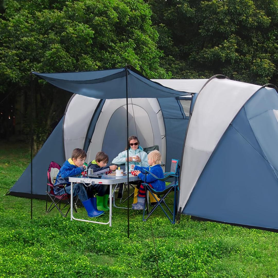 2-4 Person Family Camping Tent with Porch, Weatherproof Camping Shelter with Rainfly, 2 Room Easy Set Up Family Tent with Living Area for Outdoor, Backyard, Hiking , Blue 