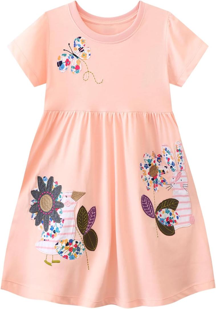 Toddler Girl Dress Summer Short Sleeve Cotton Cute Casual Clothes Outfits Clothing Peach Butterfly 4T