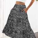 Naggoo Women's Summer Maxi Skirt Tiered A Line Ruffle Elastic High Waisted Flowy Beach Long Skirts with Pockets (Black, L)