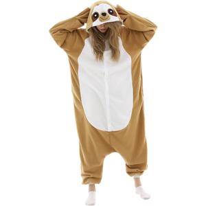 HANZEJINL Adult Onesie Pajamas Halloween Costume Christmas Party Cosplay One Piece Animal Sleepwear for Women and Men (SlothBrown, L)