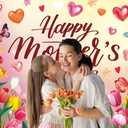 Happy Mother's Day Backdrop Pink Flower Heart Thanks Mother Photography Background Mother's Day Party Decorations Photo Booth Props (Pink, 8x6FT240x180cm)