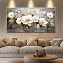 FUHAIHUA Large Wood Framed Wall Decor For Living Room Canvas Wall Art For Office Modern Wall Decorations For Bedroom White Flower Painting Farmhouse Pictures Artwork Room Home Decor 24x48 In