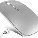 Wireless Mouse for MacBook Air iPad Pro Mac PC, Slim Bluetooth Rechargeable Computer Mice, 2 Mode Bluetooth 5.2/3.0 & 2.4G USB Type-C Receiver Optical Jiggler Mouse for Keep Computer Awake Grey