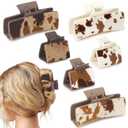 6PCS Hair Claw Clips for Women Western Leather Square Hair Clips Cows Print Matte Faux Cattle Hide Hairpins Neutral Cowhide Large Small For Her Friends Girls Thick Thin Hair Accessories