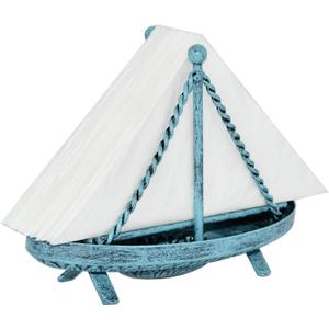 OwlGift Metal Sailboat Shaped Napkin Holder, Tabletop Paper Towel Dispenser, Mail Letter Sorter Rack, Document File Storage - Turquoise