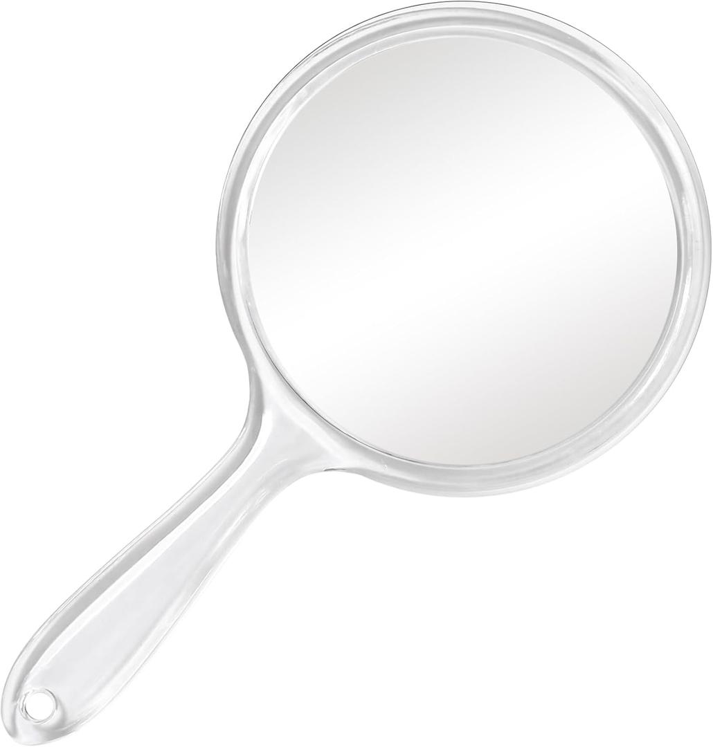 D Handheld Mirror with Handle - 5.4" W x 10.4" L Hand Mirror Large Doule Sided Magnifying Mirror 1X 2X Handle Makeup Mirror Acrylic Handheld Mirror Rounded Shape Transparent