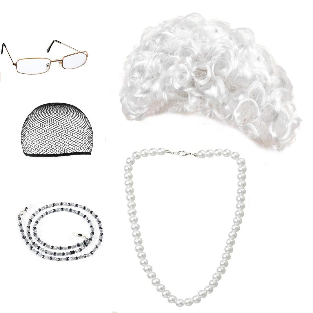 Beelittle Old Lady Costume Cosplay Grandma Granny Wig Great for Halloween Christmas Mrs. Claus