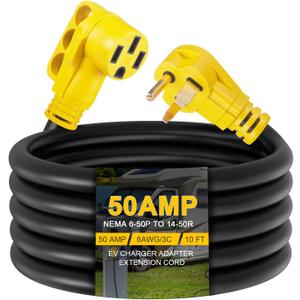 10ft NEMA 6-50P to 14-50R EV Charger Adapter Cord, STW 6AWG 50 Amp 125V/250 Volts, 3-Prong Welder Plug to 4-Prong Generator EV Connector Adapter, for Tesla or EV Level 2 Charging, ETL Listed