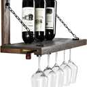 WELLAND Wall Mounted Wine Rack with Glass Holder, Floating Wine Shelf & Glass Rack Set for Home & Kitchen Decor, Rustic, 12x 24 x 10 inches