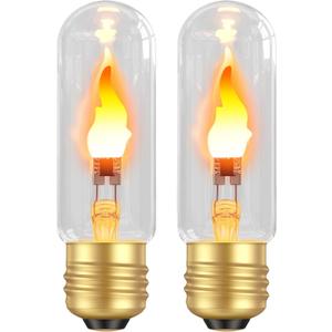 Hompavo LED Flame Bulbs (2 Pack) - 3W Flickering Fire Light with Realistic Glass Shell, E26 Base for Indoor Outdoor Holiday Decor, Porch, Home, Halloween, Christmas