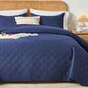 inron Queen Quilt Bedding Set, Soft Ultrasonic Full/ Queen Quilt Set, Lightweight Navy Blue Bedspread Queen Size, Cozy Geometric Coverlet Set for All Seasons(Includes 1 Quilt and 2 Pillow Shams)