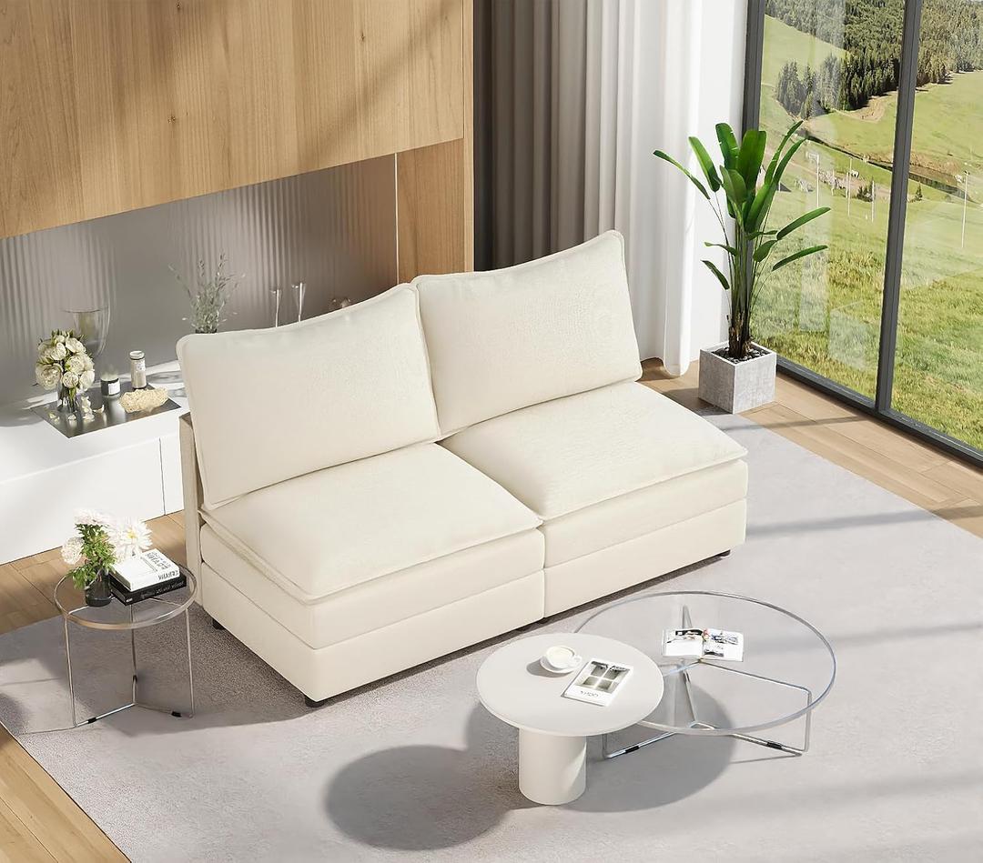 Vesgantti 74" Loveseat Sofa for Living Room, Comfy Cloud Couch Deep Seat Chenille Modern 2 Seater Small Sofa, Extra Seats for Modular Couch, Beige (Without Armrest)