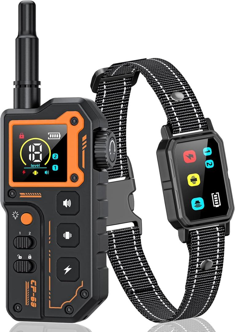 Dog Training Collar, 3000 Metres Range, Electric Dog Collar with Remote Control, 4 Light/Sound/Vibration/Shock Modes, IP67 Water Resistant, Suitable for Small and Large Dogs