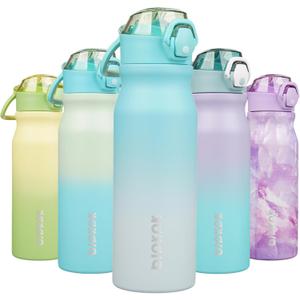 BJPKPK Insulated Water Bottle 25oz Stainless Steel Water Bottles with Straw and Carry Handle Double Wall Metal Thermal Flask,Sea Salt