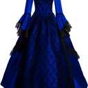 Womens Lace Marie Antoinette Ball Gown Dress Victorian Costume Dresses (X-Large, Royal Blue)