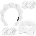 Zkptops 6Pcs Spa Headband for Washing Face Wristbands Set Women Bubble Makeup Sponge Terry Cloth Padded Puffy Skincare Headband Bow Tie Hairband Cute Non Slip Thick Hair Accessory Gifts (White)