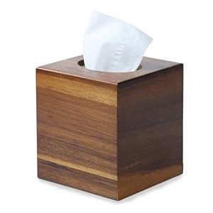 Wood Tissue Box Cover, Square Bless You Tissue Holder, Decorative Tissue Dispenser for Bathroom, Living Room, Dining Table, 5.3" L x 5.3" W x 6.1" H