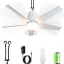 Gazebo Outdoor Ceiling Fan Light 31.5'', 40000mAh Large Portable Ceiling Fan With Remote and Hanging Hook, 4 Wind Speeds, 3000K-6500K Dimmable Canopy Fan Light For Patios, Pop Up Tent, Camping