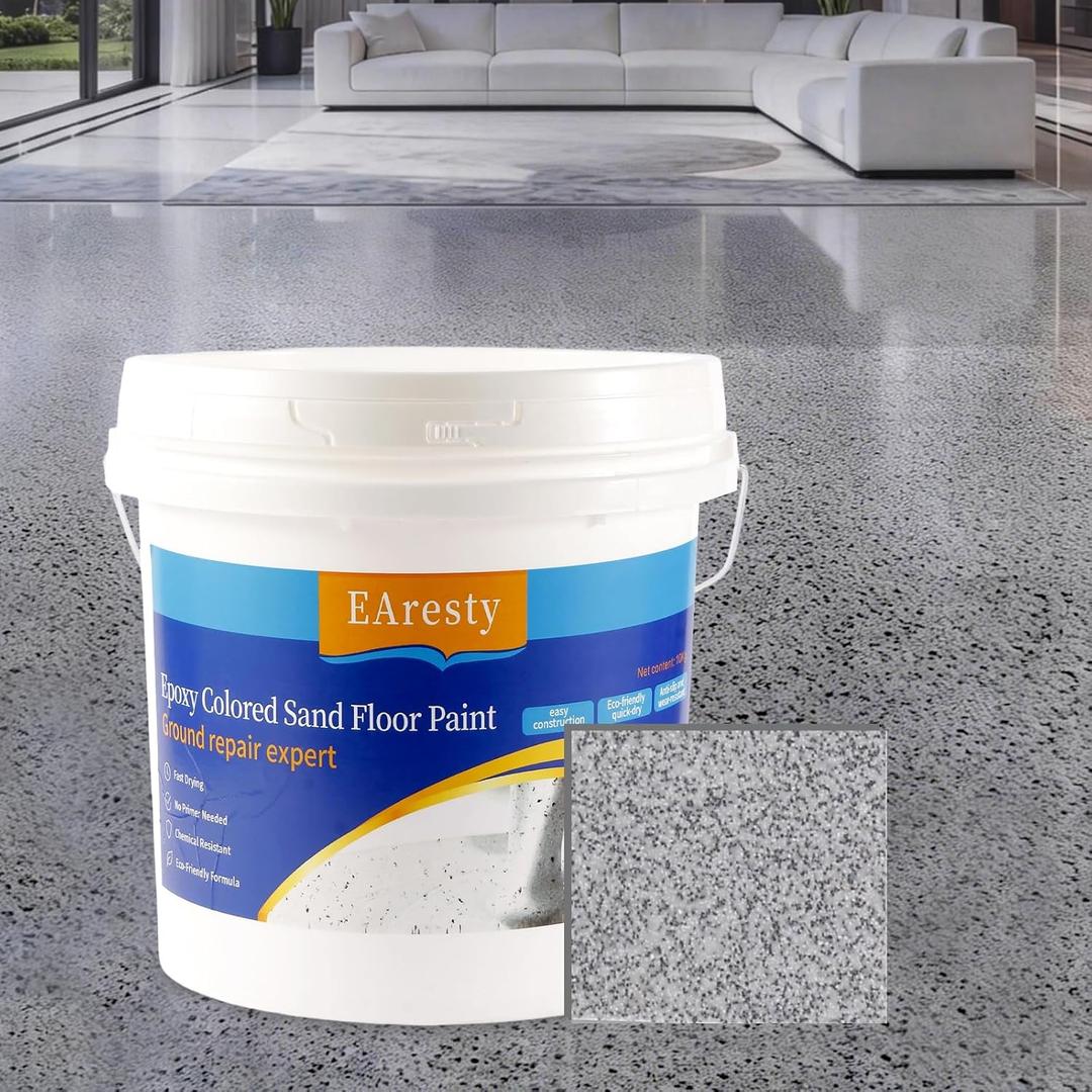 Epoxy Colored Sand Floor Paint, Epoxy Floor Paint For Concrete, High-Gloss Self-Leveling Epoxy Coating, Wear-Resistant & Non-Slip Marble Effect Finish, for Interior & Exterior Surfaces (Sesame Gray,176.36 oz)