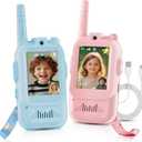 Walkie Talkie for Kids with Video: 2 Pack Rechargeable Toddler Toys with HD Camera & Voice Changer, Long Range Gift Toys for Boy & Girl Age 3-8 for Outdoor Play, Camping (Pink-Blue)