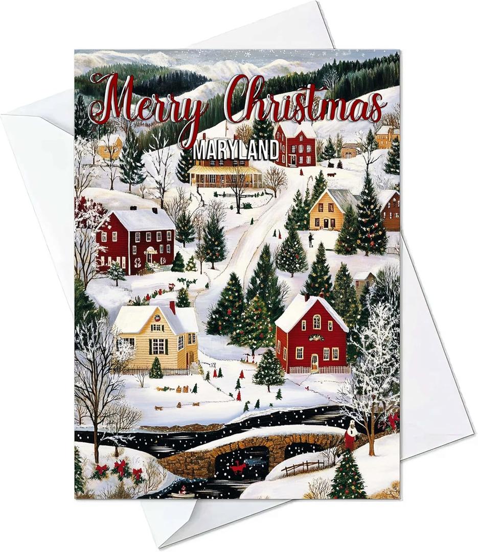 Maryland Christmas Scenery Greeting Cards - Cards with Envelopes - (Set of 10) Large 5.8 x 8.3 inch Folded Card Blank Note Cards Holiday Xmas 8 (Maryland, Pack of 10)