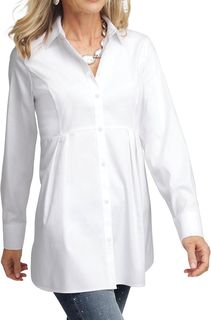 Womens White Peplum Pleated Button Down Shirt Long Sleeve Top Casual Blouse (S)