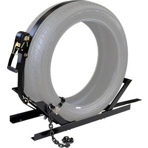 JY PERFORMANCE Semi-Truck Spare Tire Rack, Adjustable Tire Carrier, Ratchet Strap Chain, Black, DAC927