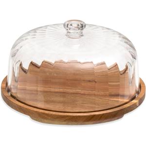 Cake Stand with Lid, Rotating Cake Holder with Dome, Wood Lazy Susan with Cover, Cake Stand for Party,  Parties, Baking Gifts (12 Inch with Dome)