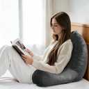OAISZ Reading Pillow for Sitting in Bed Adult, 19" Reading Pillow with Shredded Memory Foam, Back Pillow for Sitting Up with Extend Arms, Pockets, Bed Pillow with Washable Cover, Grey