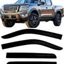 2022-2025 Tape-On Rain Guards for Nissan Frontier Crew Cab Side Window Visor Deflectors S SV Midnight PRO-X Long Bed Smoke Tinted Vent Shades Protectors 2023 2024