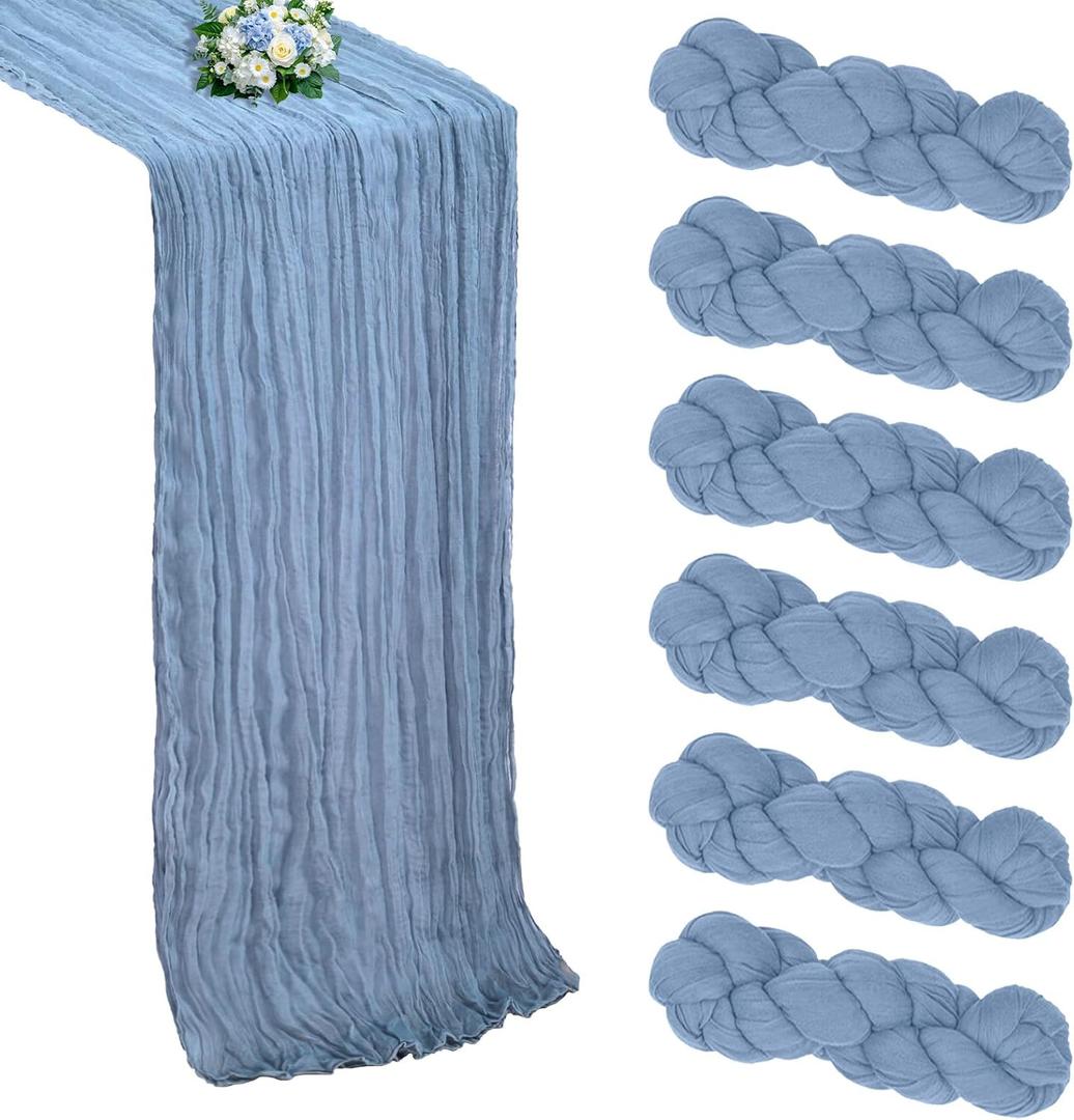 6 Pack Dusty Blue Cheesecloth Table Runner 10FT Boho Cheese Cloths Gauze Fabric Table Runners 120 Inch Rustic Sheer for Spring Holiday Wedding Birthday Party Baby Shower Decorations